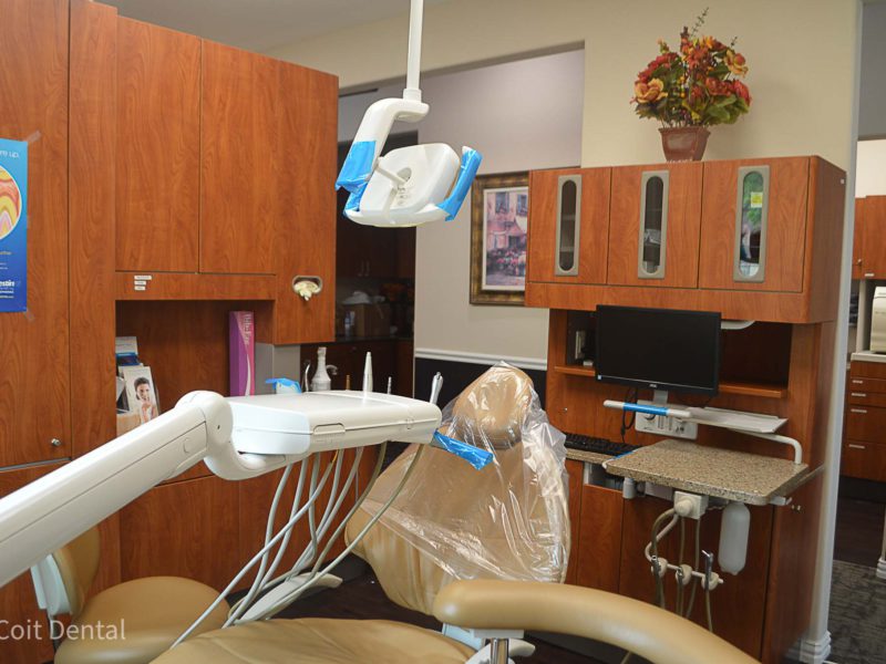 Modern dental treatment room at Coit Dental in Frisco, TX — patient chair and equipment in Operatory 1